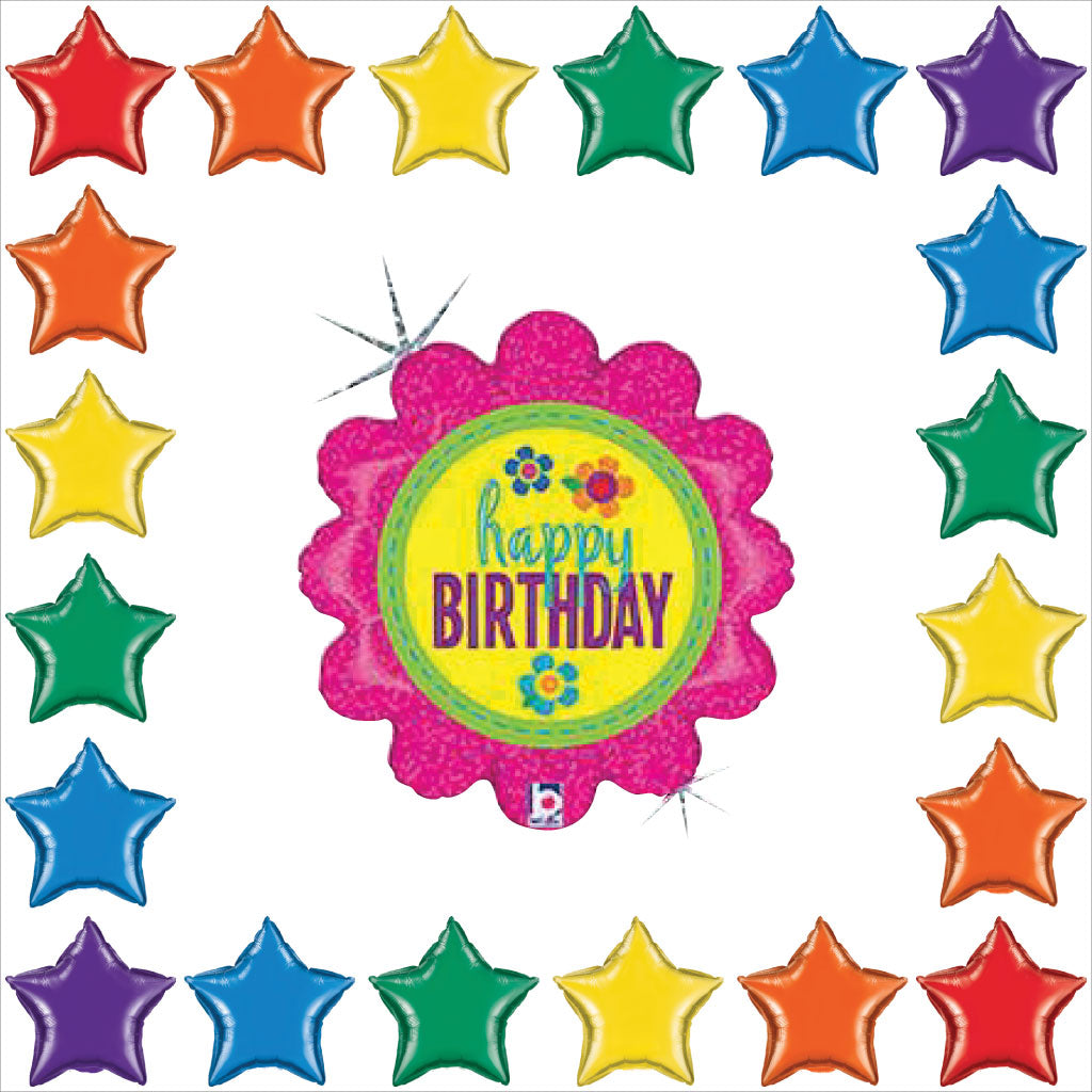 Birthday Button Flowers Holographic